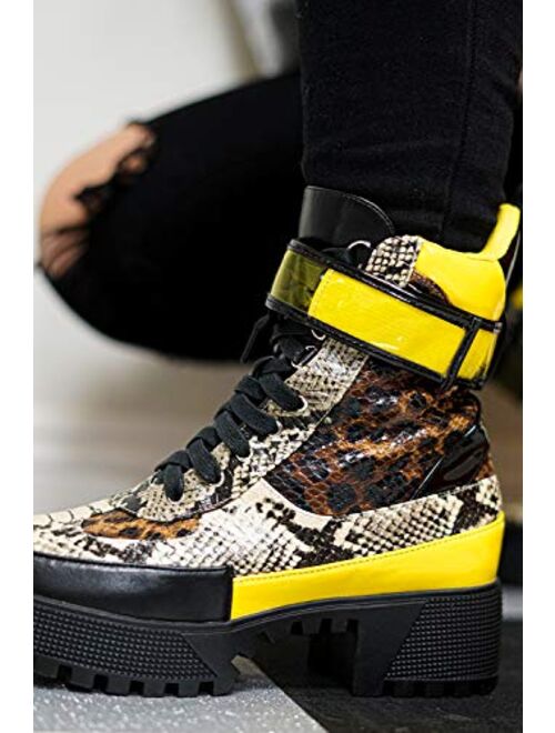 Cape Robbin Future Wave Leopard Snake Lace Up Lug Sole Commander Millitary Boots