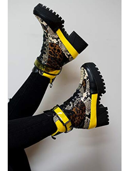 Cape Robbin Future Wave Leopard Snake Lace Up Lug Sole Commander Millitary Boots