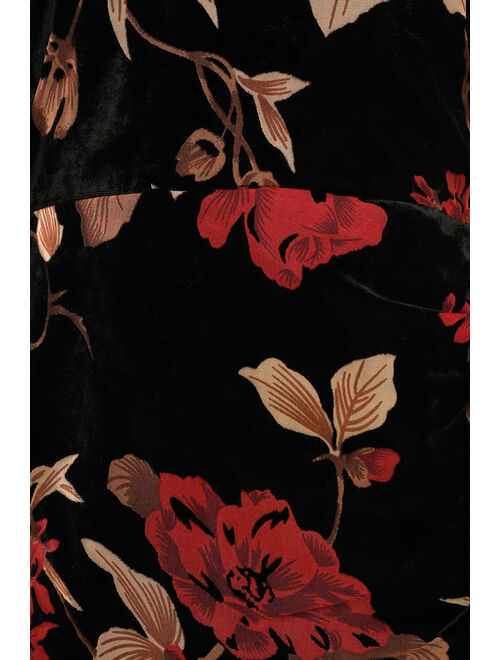 Lulus Evenings in Love Black Floral Print Velvet Strapless Mini Dress