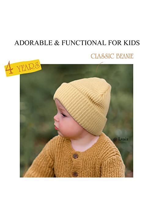 Lvaiz Hats Toddler Beanie Winter Hats for Girls Boys Knitted Cuffed Slouchy Soft Warm Infant Skull Cap for Kids(3-12years)