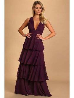 Amazing Evening Dark Purple Tiered Maxi Dress