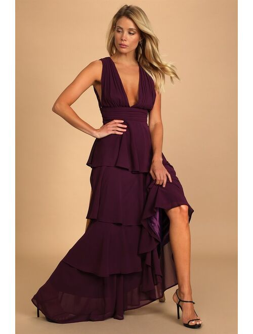 Lulus Amazing Evening Dark Purple Tiered Maxi Dress