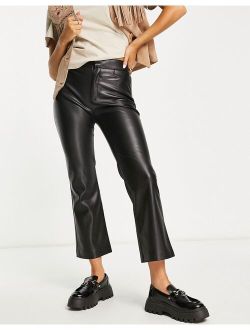 faux leather kick flare pants in black