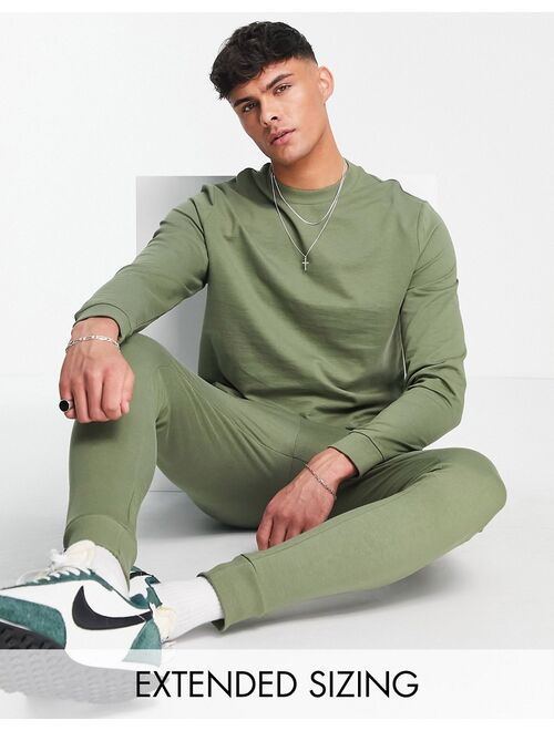 ASOS DESIGN lightweight tracksuit with sweatshirt and skinny sweatpants in khaki