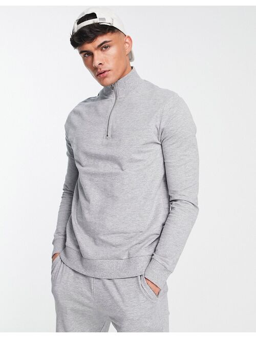 ASOS DESIGN tracksuit with half zip sweatshirt and skinny sweatpants in gray heather