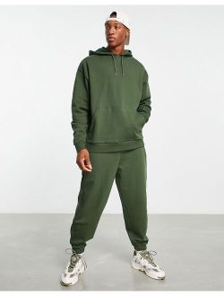 tracksuit with oversized hoodie and oversized sweatpants in khaki