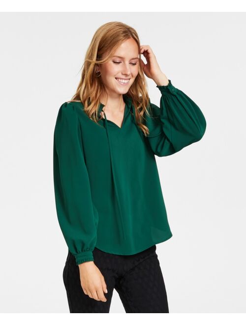 Alfani Women's Ruffled Tie-Neck Solid-Color Blouse, Created for Macy's
