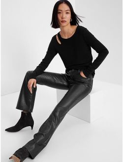 Mid Rise Faux-Leather Baby Boot Jeans