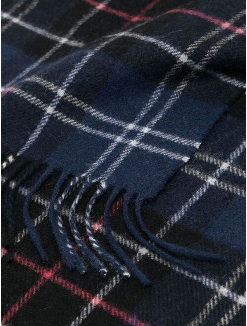 Barbour tartan-check fringed wool scarf