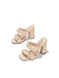 Chunky High Heels for Women, Strappy Shoes with Square Open Toe