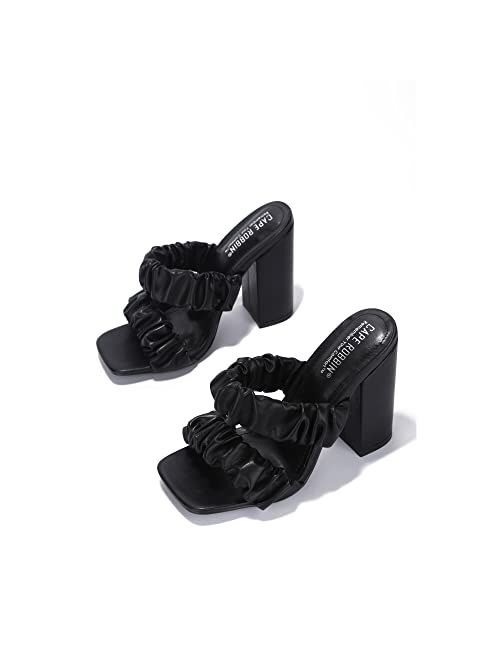 Cape Robbin Chunky High Heels for Women, Strappy Shoes with Square Open Toe