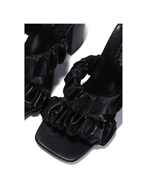 Cape Robbin Chunky High Heels for Women, Strappy Shoes with Square Open Toe