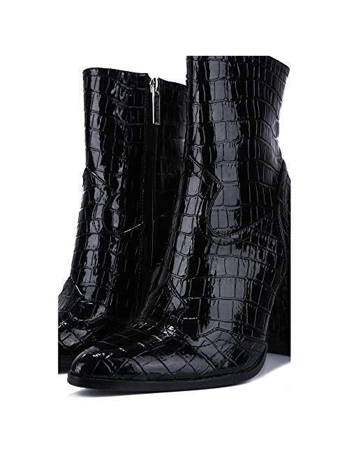 Cape Robbin Selma Faux Croc Booties-Black Boots BL