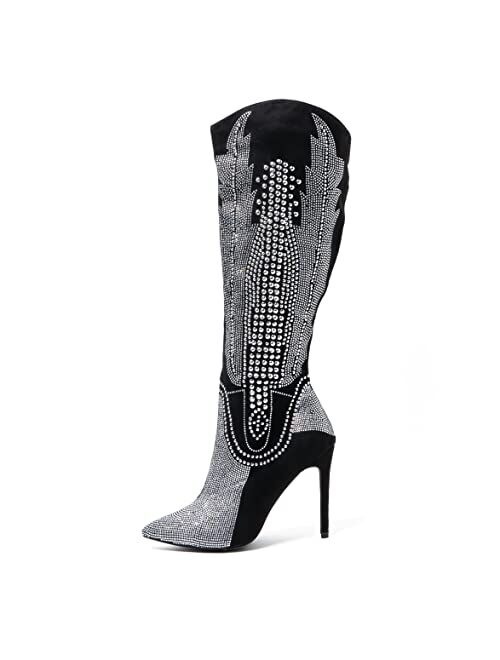 Cape Robbin Olkley Cowboy Knee High Boots Women, Western Cowgirl Boots for Women with Stiletto Heels, Fashion Dress Boots for Women