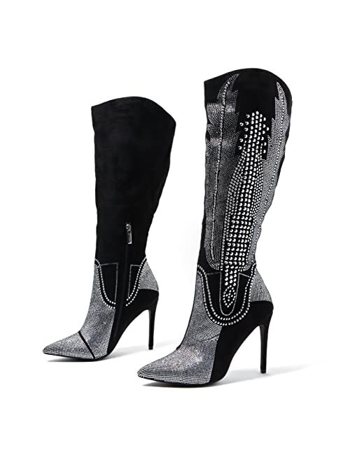 Cape Robbin Olkley Cowboy Knee High Boots Women, Western Cowgirl Boots for Women with Stiletto Heels, Fashion Dress Boots for Women