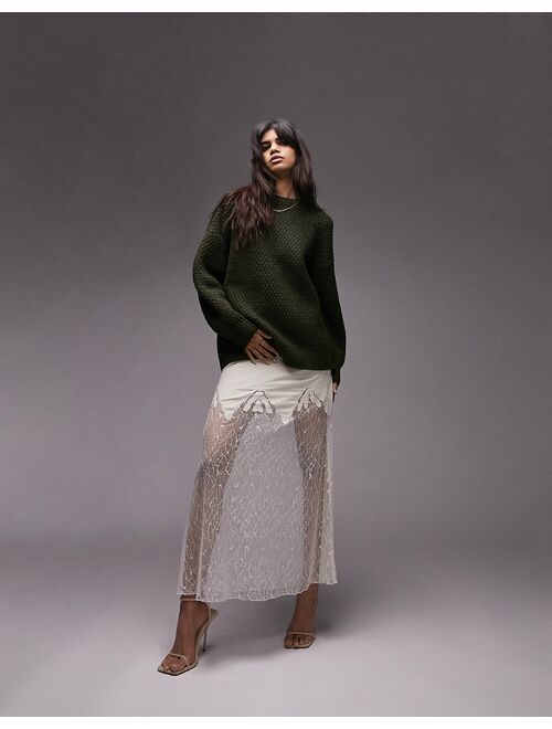 Topshop knitted crew neck sweater in green