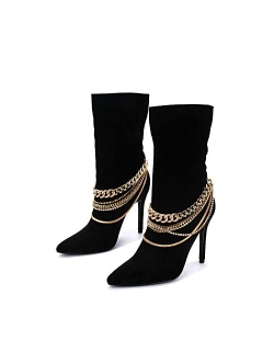 Somewhere Sexy Stiletto High Heels for Women, Faux Suede Pointed Toe Sock Ankle Booties