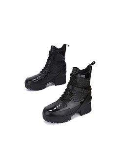 Hot Rod Combat Boots for Women, Platform Boots with Chunky Block Heels, Womens High Tops Boots
