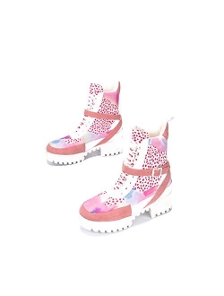 Hot Rod Combat Boots for Women, Platform Boots with Chunky Block Heels, Womens High Tops Boots