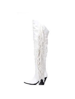 Gabanna Cowboy Over The Knee Boots Women, Western Cowgirl Boots, Fashion Dress Fringe Boots for Women