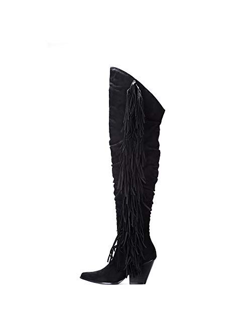 Cape Robbin Gabanna Cowboy Over The Knee Boots Women, Western Cowgirl Boots, Fashion Dress Fringe Boots for Women