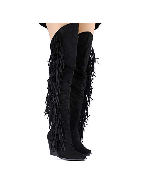 Cape Robbin Gabanna Cowboy Over The Knee Boots Women, Western Cowgirl Boots, Fashion Dress Fringe Boots for Women