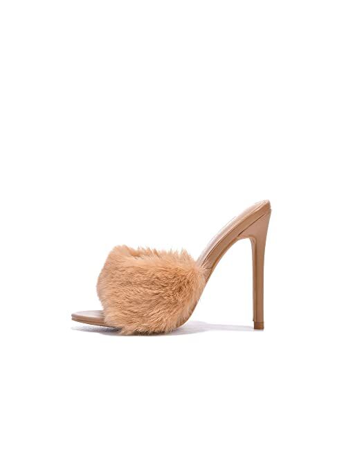 Cape Robbin Pryer Sexy Stiletto High Heels for Women, Fur Sandals with Open Toe