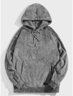 Extended Sizes Men Patched Detail Teddy Hoodie