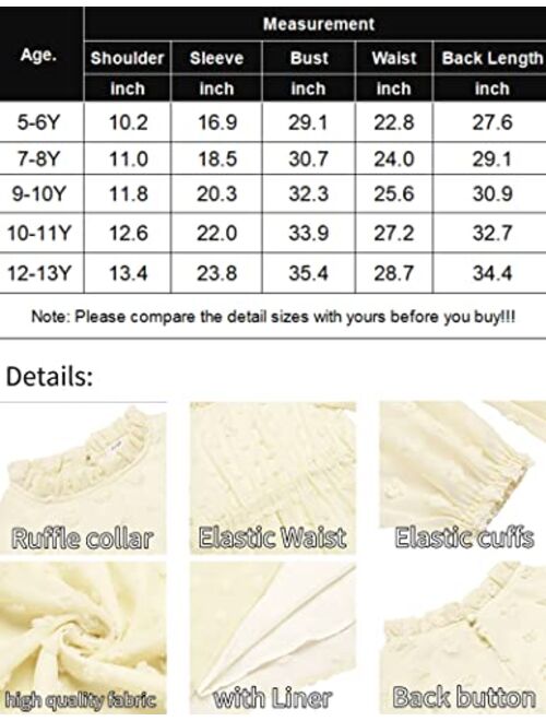 Flypigs Girls Dresses Swiss Dot Flared Sleeve Ruffle Collar Party Dress Casual Midi Dress for Kids Girl 5T-13Y