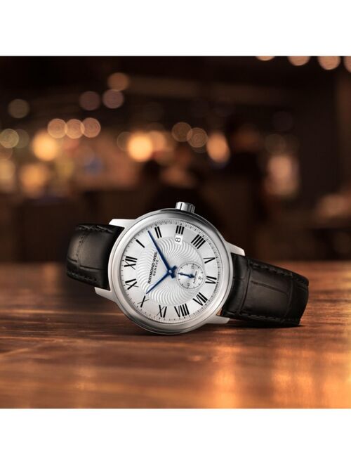 RAYMOND WEIL Men's Swiss Automatic Maestro Black Leather Strap Watch 40mm 2238-STC-00659
