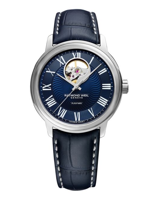 RAYMOND WEIL Men's Swiss Automatic Maestro Blue Leather Strap Watch 39.5mm