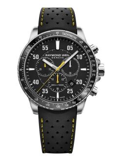 Men's Swiss Chronograph Tango Black Perforated Rubber Strap Watch 43mm