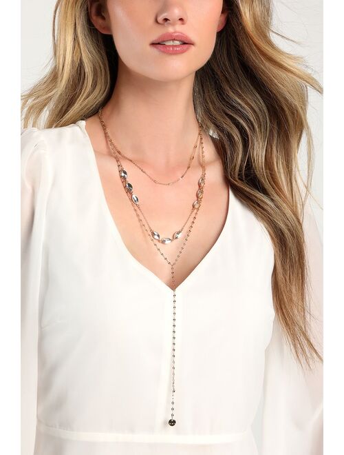 Lulus Air of Allure Gold and Clear Layered Necklace
