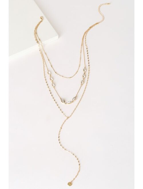 Lulus Air of Allure Gold and Clear Layered Necklace