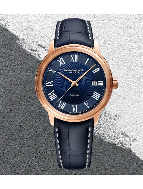 RAYMOND WEIL Men's Swiss Automatic Maestro Blue Leather Strap Watch 39.5mm