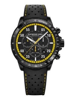 Men's Swiss Chronograph Tango Black Perforated Rubber Strap 43mm