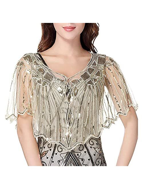 Bacophy Women's 1920s Shawl Wraps Beaded Sequin Gatsby Cape Evening Bolero Flapper Cover Up