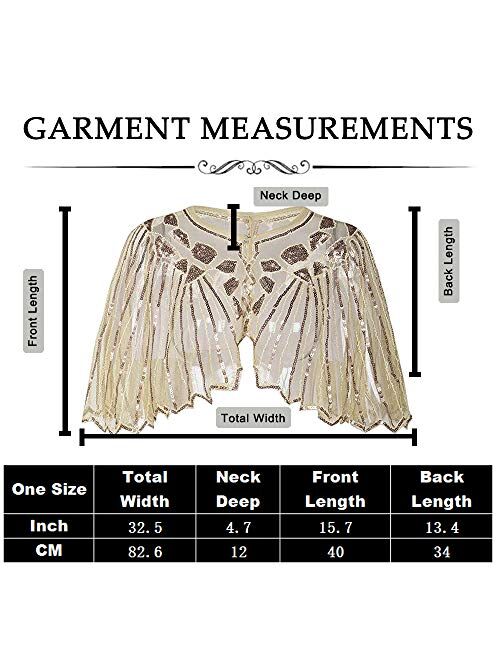 Bacophy Women's 1920s Shawl Wraps Beaded Sequin Gatsby Cape Evening Bolero Flapper Cover Up