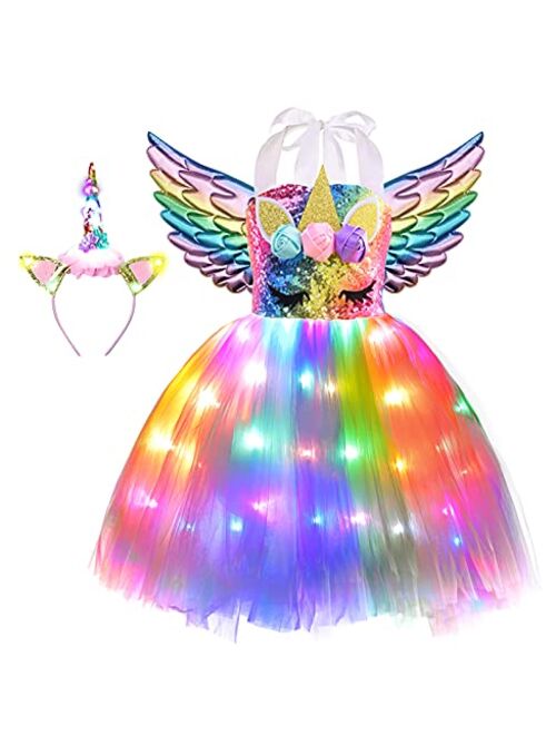 Viyorshop Girls Unicorn Costume LED Light Up Tutu Dress Up Birthday Gifts Princess Dress for Halloween Party