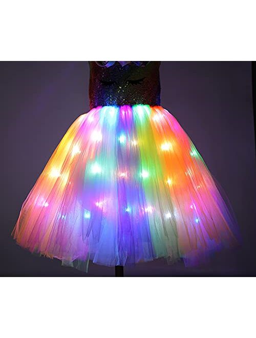 Viyorshop Girls Unicorn Costume LED Light Up Tutu Dress Up Birthday Gifts Princess Dress for Halloween Party