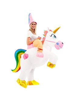 Inflatable Costume Unicorn Riding a Unicorn Air Blow-up Deluxe Halloween Costume - Adult Size