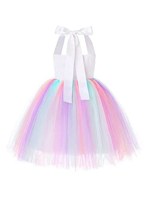 Soyoekbt Girls Unicorn Costume LED Light Up Princess Tutu Dress with Unicorn Headband for Halloween Birthday Party 3-8 Years