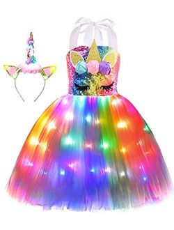 Viyorshop Girl Unicorn Costume LED Light Up Unicorn Tutu Dress for Halloween Party Costumes