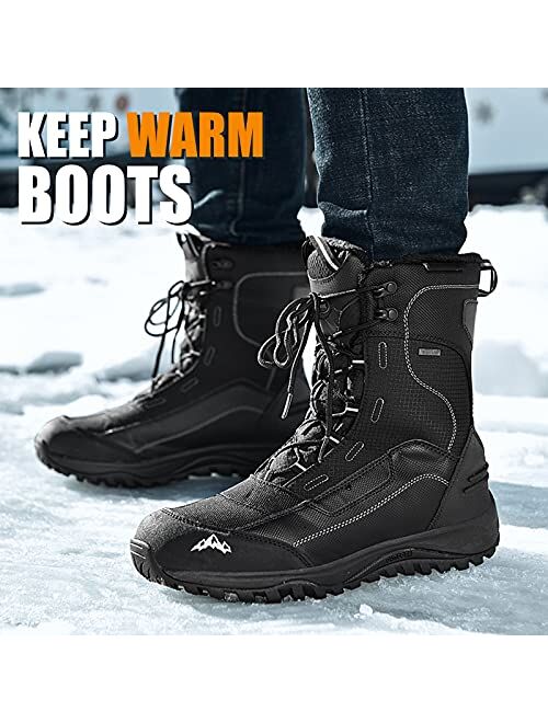 Lohjjmve Men's Snow Boots Waterproof Insulated Winter Black Hiking Rubber Fur lined Warm Lightweight Outdoor Shoes,Non-Slip Rubber Outsole