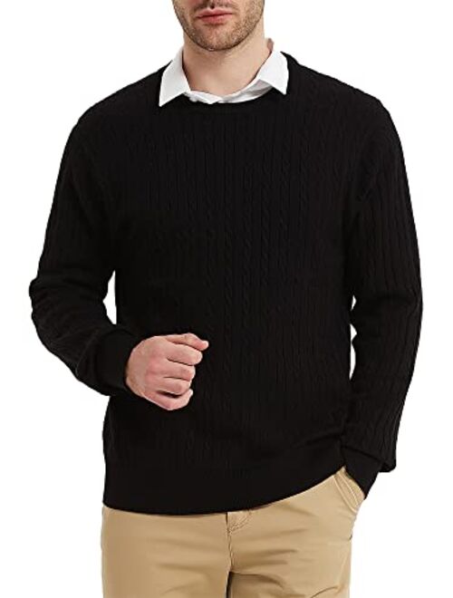 Kallspin Men's Cable Knit Crewneck Sweater Pullovers Cashmere Wool Blended Relax Fit Knitwear