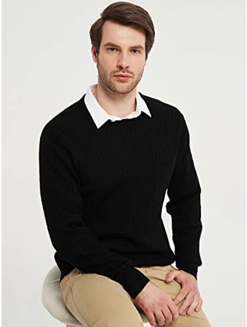 Kallspin Men's Cable Knit Crewneck Sweater Pullovers Cashmere Wool Blended Relax Fit Knitwear