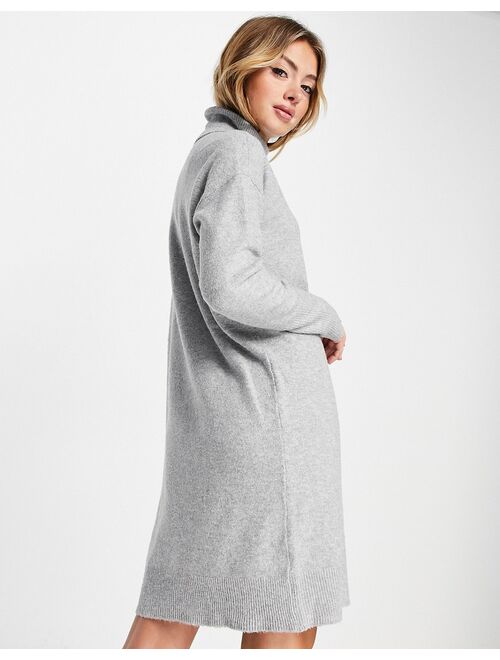 Vero Moda roll neck mini sweater dress in gray melange