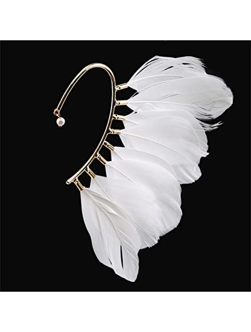 Timesuper Feather Long Tassels Cuff Clip Earrings Ear Hook without Piercing Crawlers Women Ear Cuff Jewelry,black