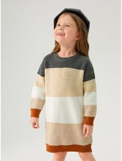 Toddler Girls Color Block Drop Shoulder Sweater Dress