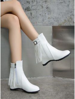 Studded & Fringe Decor Zipper Side Wedge Boots